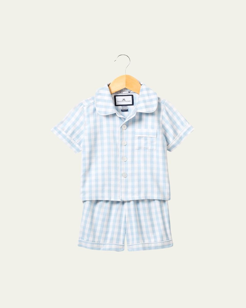Kid's Gingham Pajama Set w/ Contrast Piping, Size 6M-